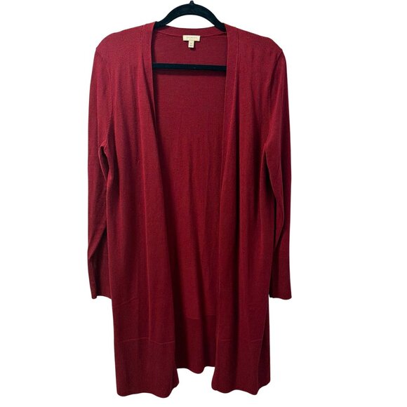 Talbots Long Open Front Burgundy Cardigan Sweater Sz Medium Soft long sweater - Picture 7 of 12